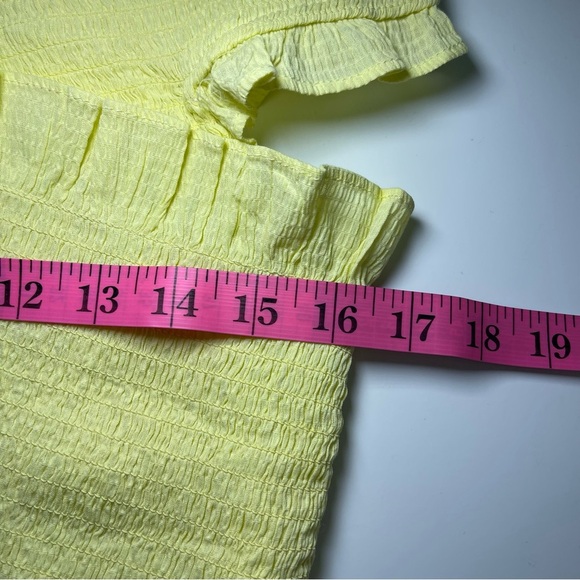 MNG Mango Women’s Butter Yellow Ruffle Smocked Off Shoulder Top NWT size XL - Picture 8 of 9